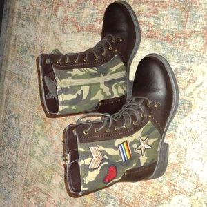 Womens Camo Embroidery Patch Combat Style Fashion Boots
